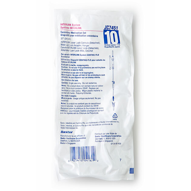 Baxter Secondary Medication Set with INTERLINK Lever Lock Cannula